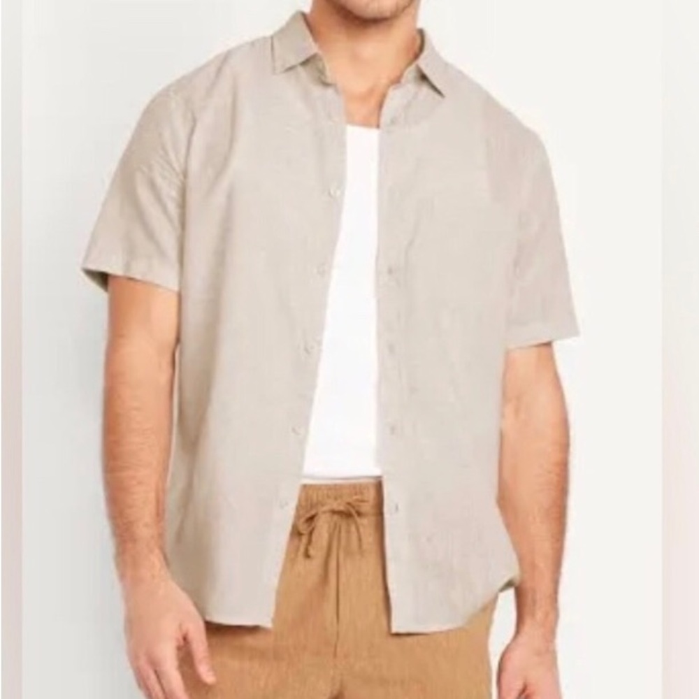 H&M Linen Short Sleeves Button Pocket Casual Shirt XL